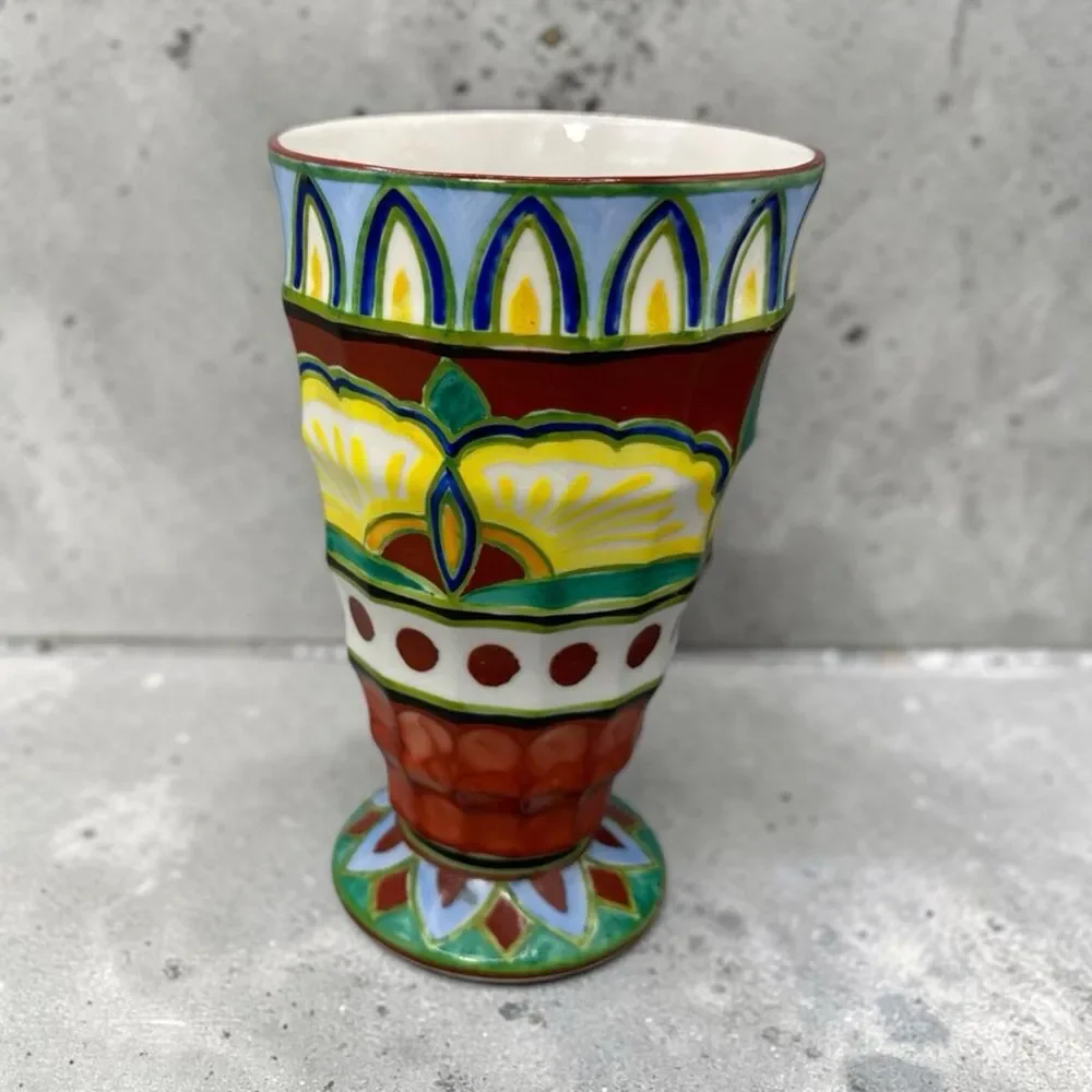 TA Tashiro Shoten Hand Painted Art Deco Porcelain Vase VTG Japan 7.25” 1920-40s.